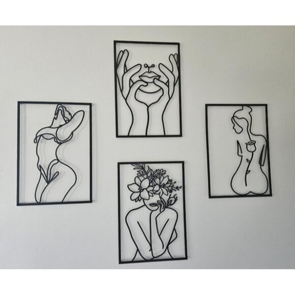 New 4 Pack Black Wall Art Décor Minimalist Décor Single Line Art Wall Décor